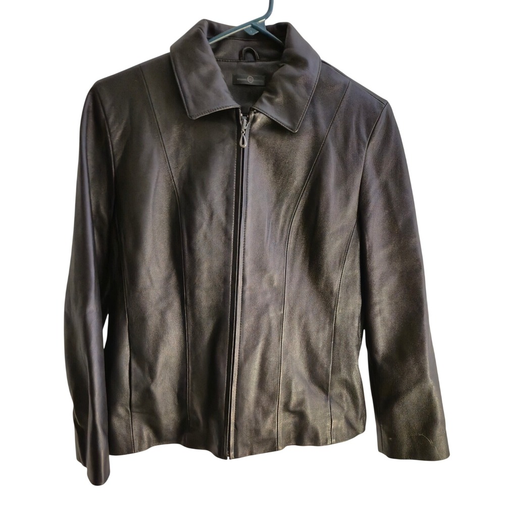 Vintage Wilsons Leather Jacket Zip Up Black M Leopard Print Lining Y2K McBling